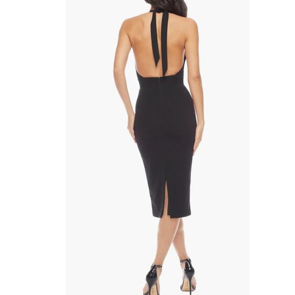 New DRESS THE POPULATION Vanessa Halter Body-Con Midi Dress $178 SMALL Black LBD - Picture 5 of 8